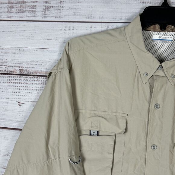 Columbia PFG Vented Shirt Mens Button Down Fishing XL Relaxed Beige Nylon - Picture 4 of 11